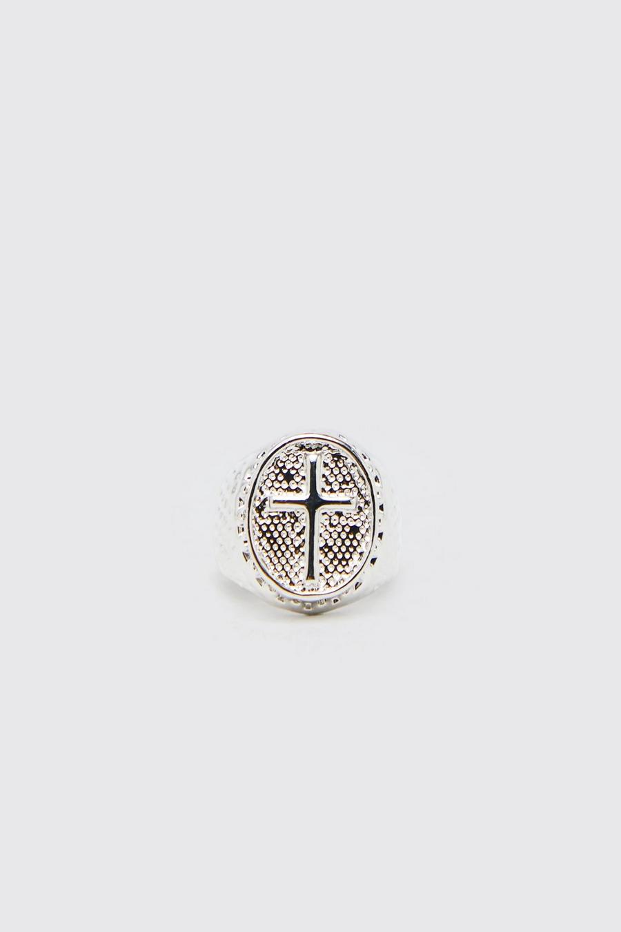 Silver argent Cross Emblem Signet Ring