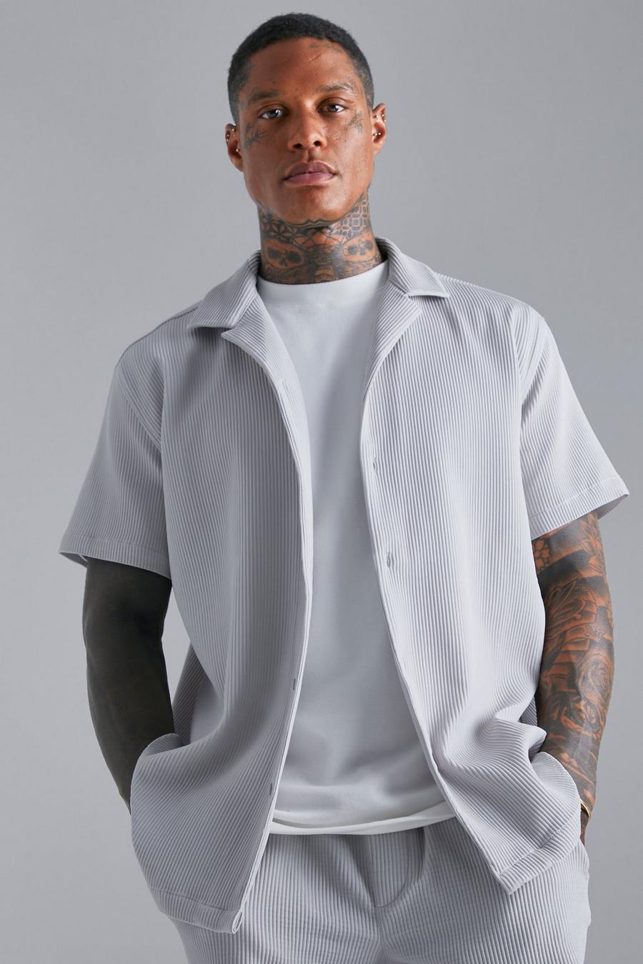 Kurzärmliges Oversize Hemd mit Falten, Grey gris image number 1