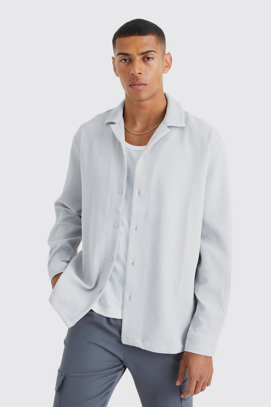 Grey Oversized Geplooid Overhemd Met Lange Mouwen image number 1