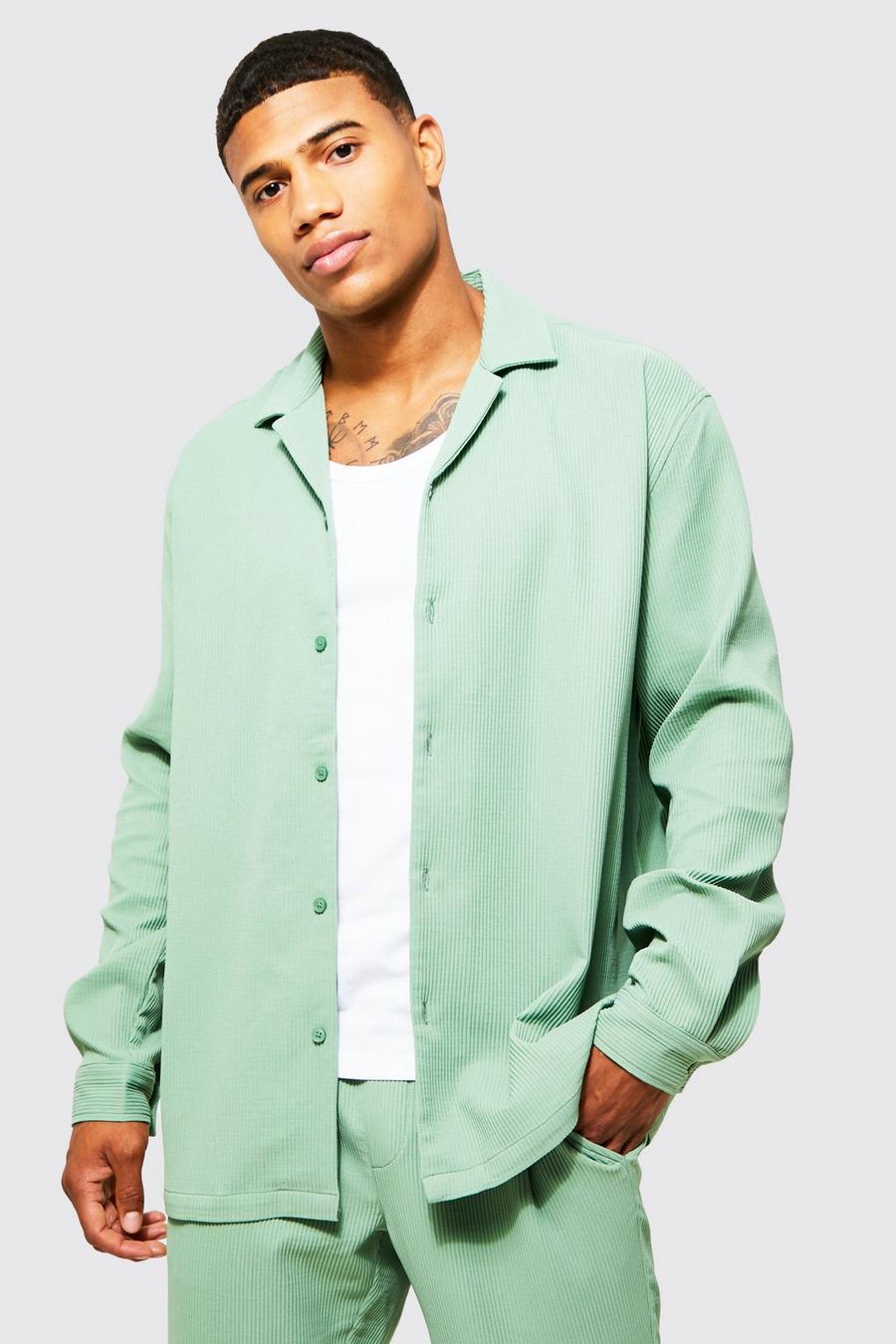 Khaki Long Sleeve Oversized Pleated Shirt image number 1