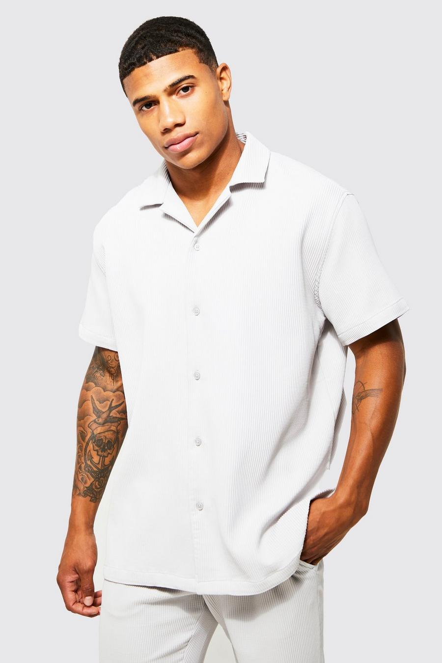 אפור חולצה קצרה אוברסייז בגזרה מרובעת עם טקסטורת קפלים image number 1