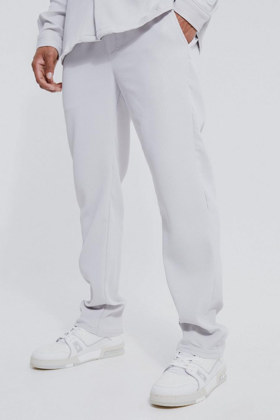 Light grey מכנסיים בגזרה צרה עם קפל image number 1