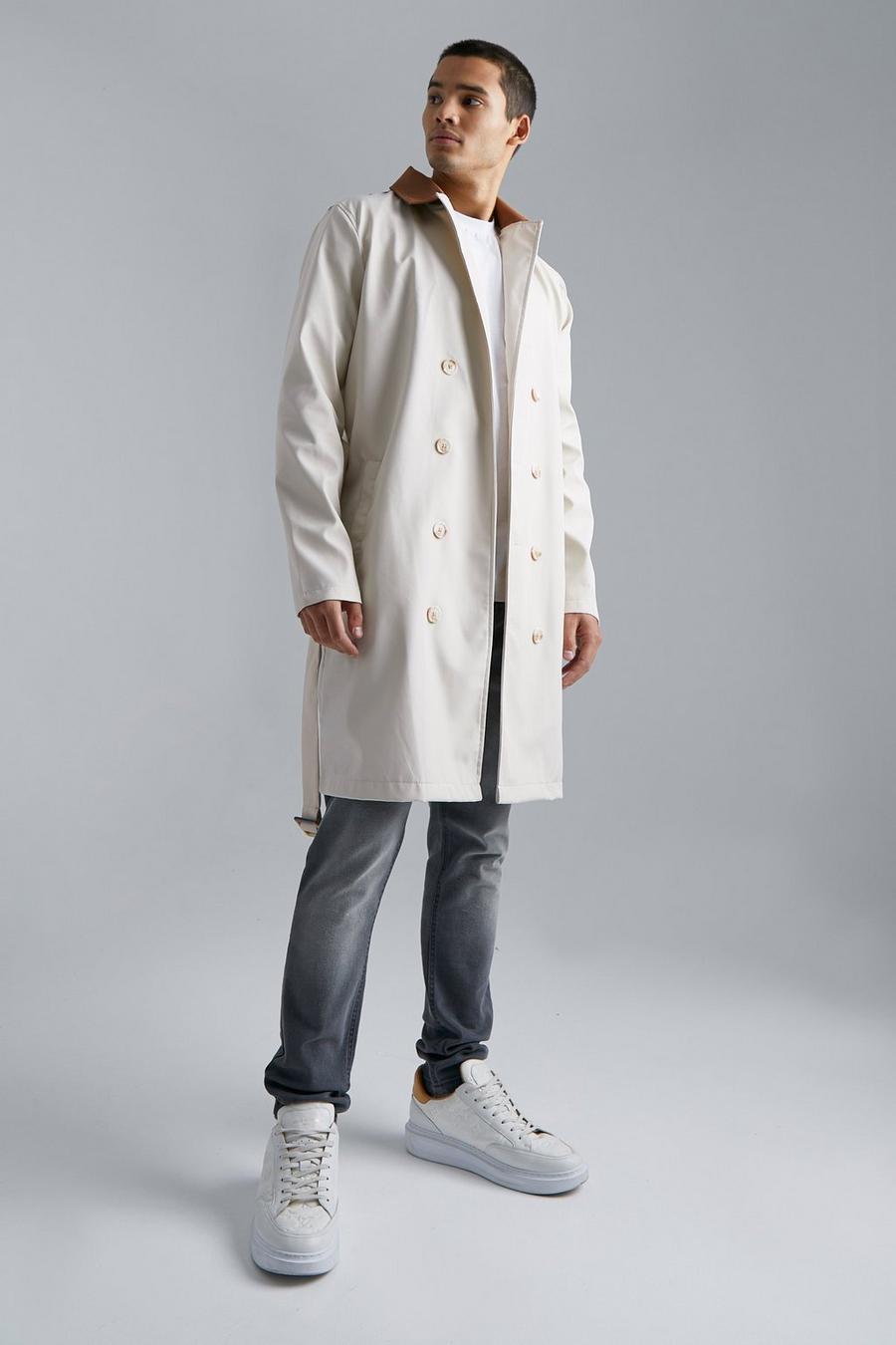 Camel beis Double Breasted Colourblock Trench Coat