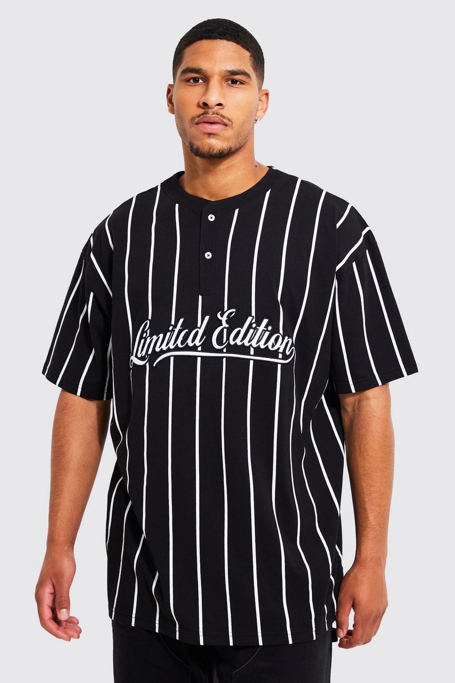 Black Tall Oversized Pinstripe Baseball Polo Shirt image number 1