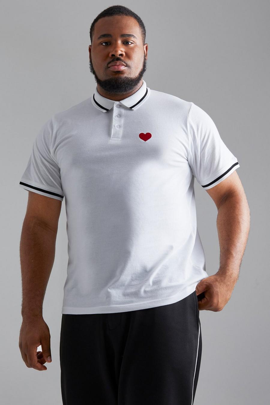 White Plus Heart Embroidered Polo Shirt image number 1