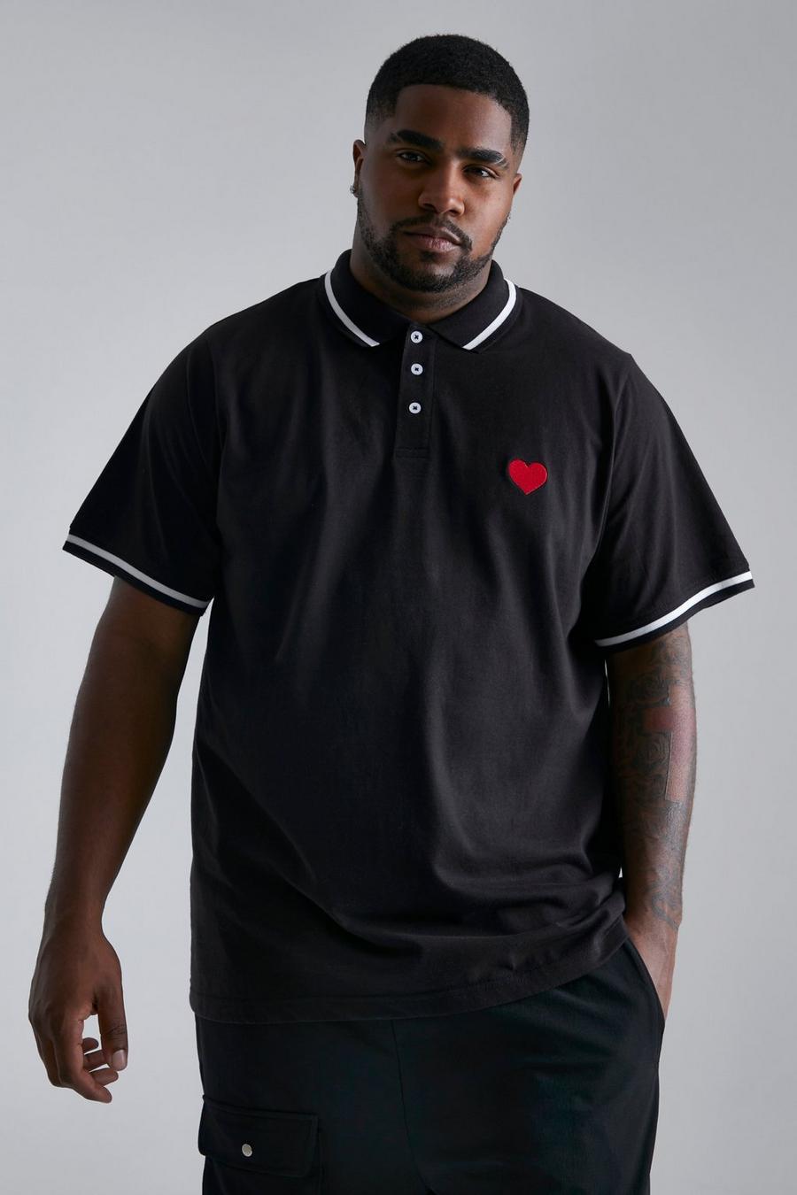 Black Plus Heart Embroidered Polo Shirt image number 1