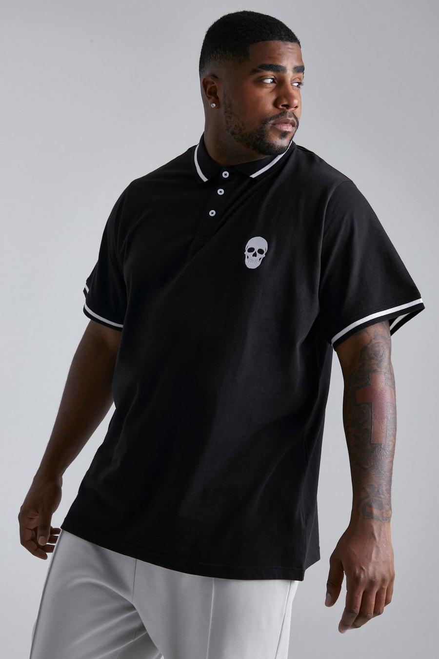Black svart Plus Skull Embroidered Polo Shirt