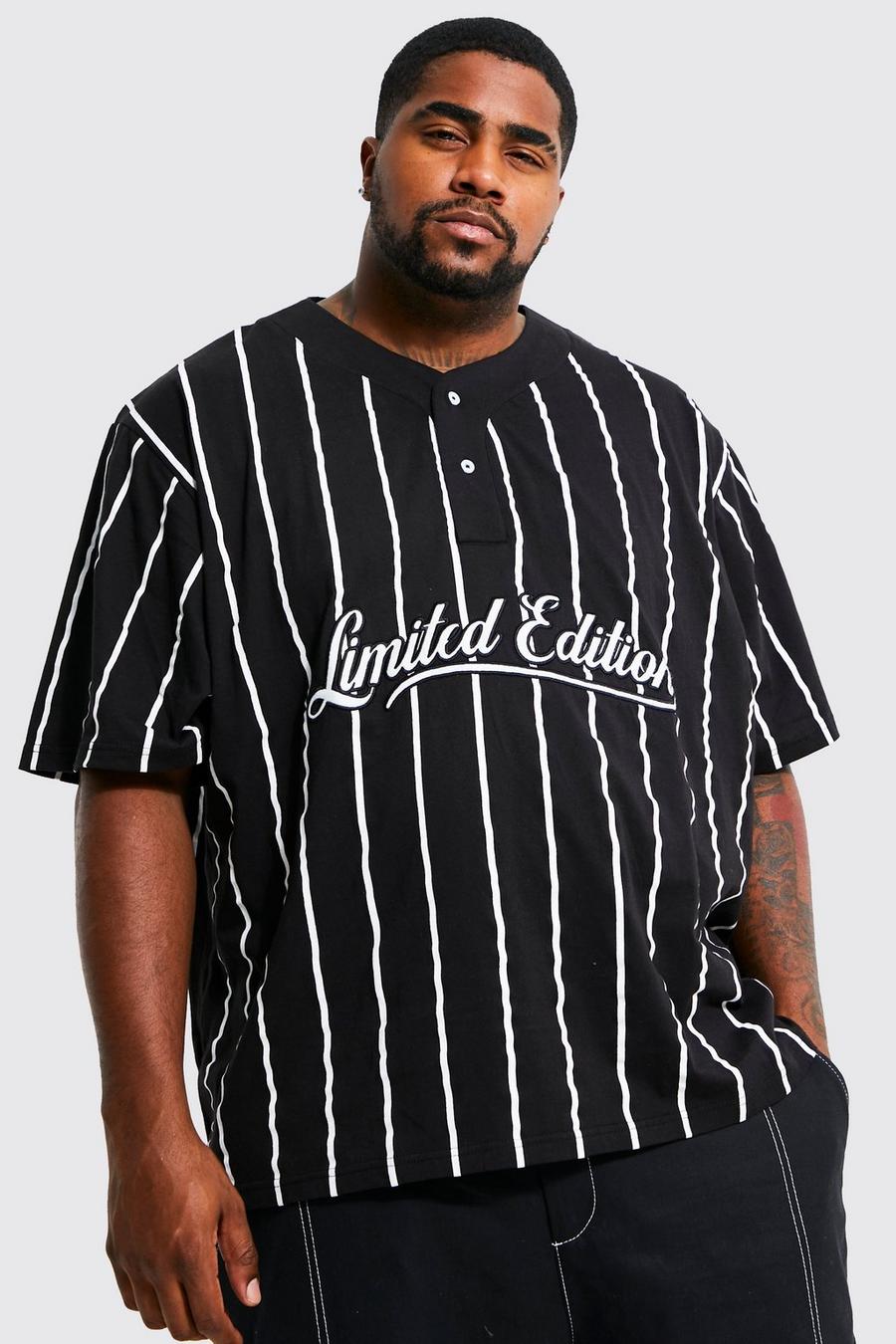 Black Plus Oversized Pinstripe Baseball Polo Shirt image number 1