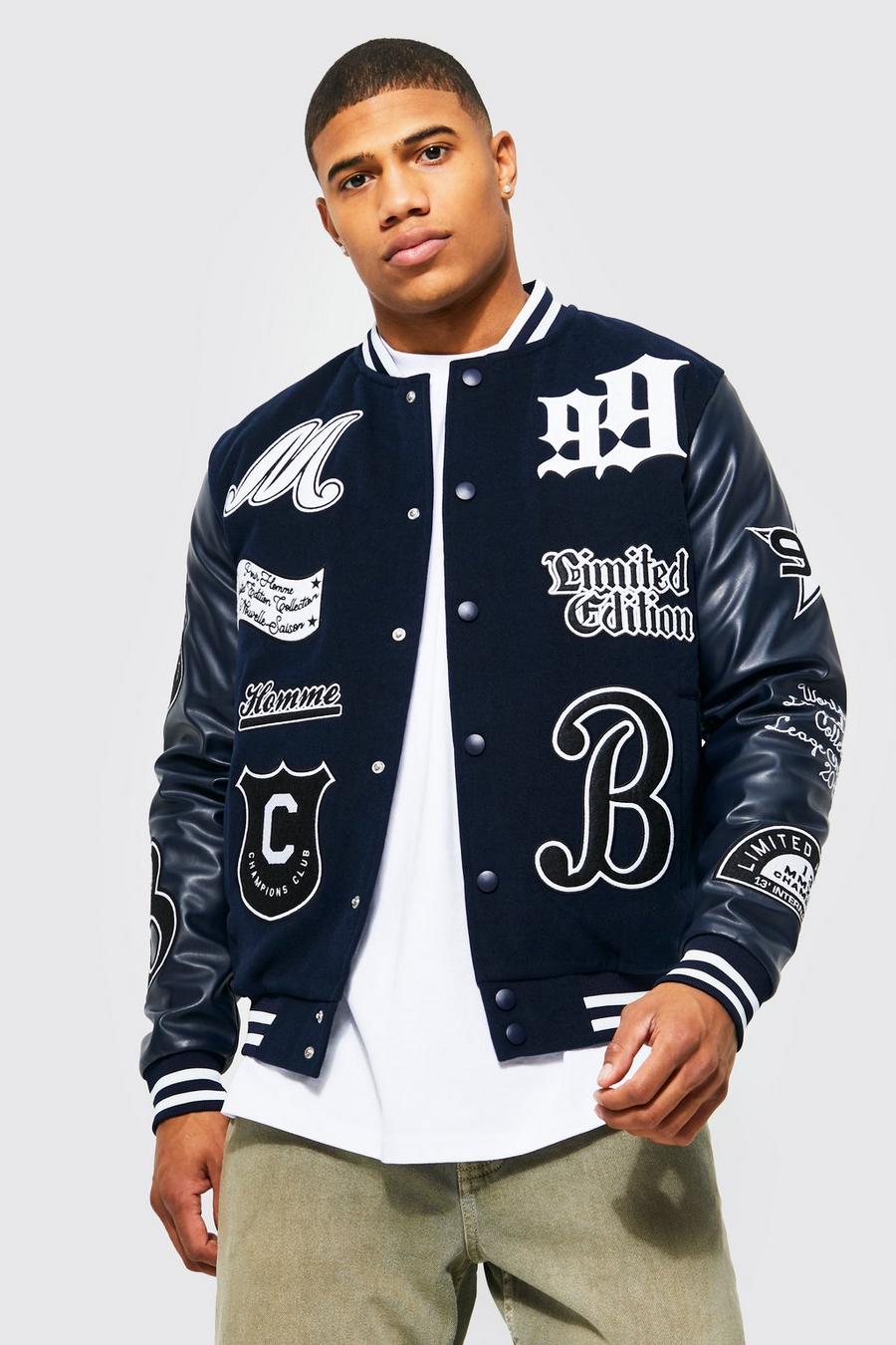 Navy All Over Badged Varsity Jacket image number 1