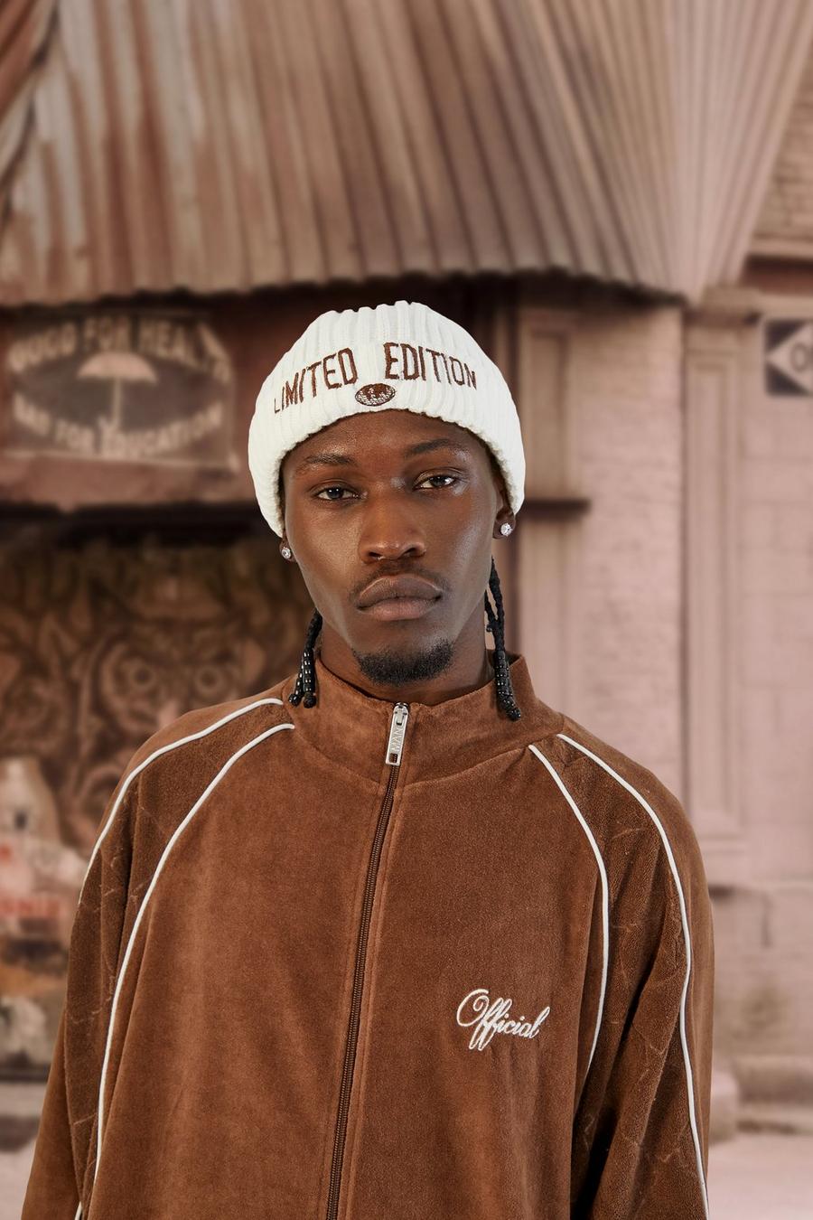 Ecru white Embroidered Limited Edition Beanie 