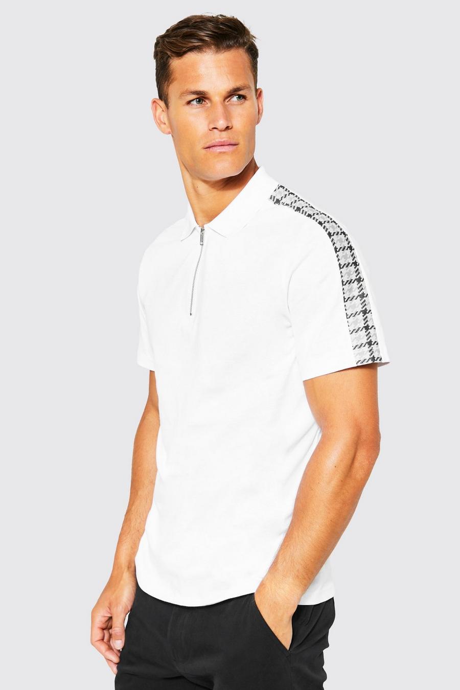 White Tall Size Dogtooth Jacquard Tape 1/4 Zip Polo image number 1