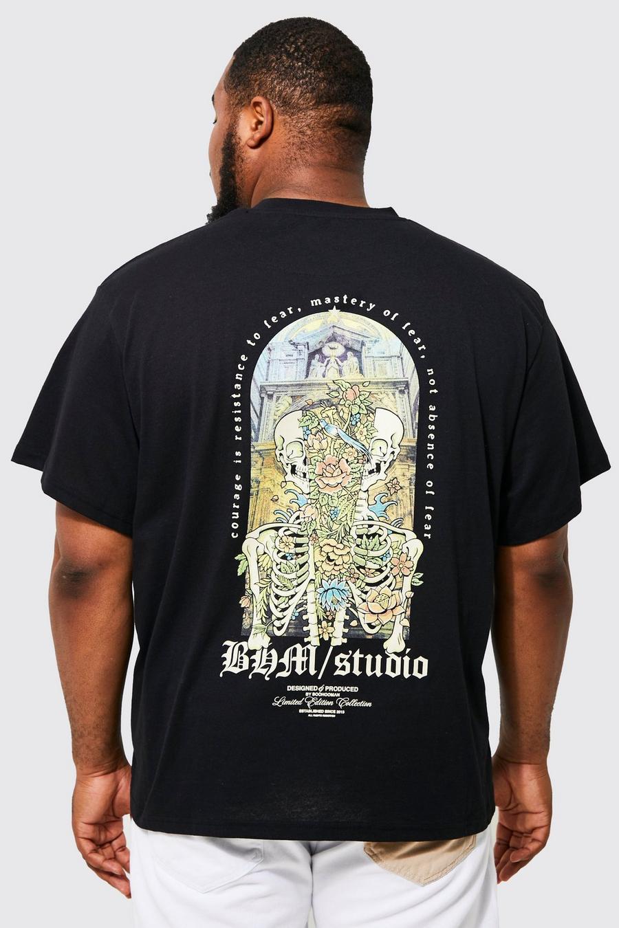 Black Plus Skeleton Renaissance Back Print T-shirt