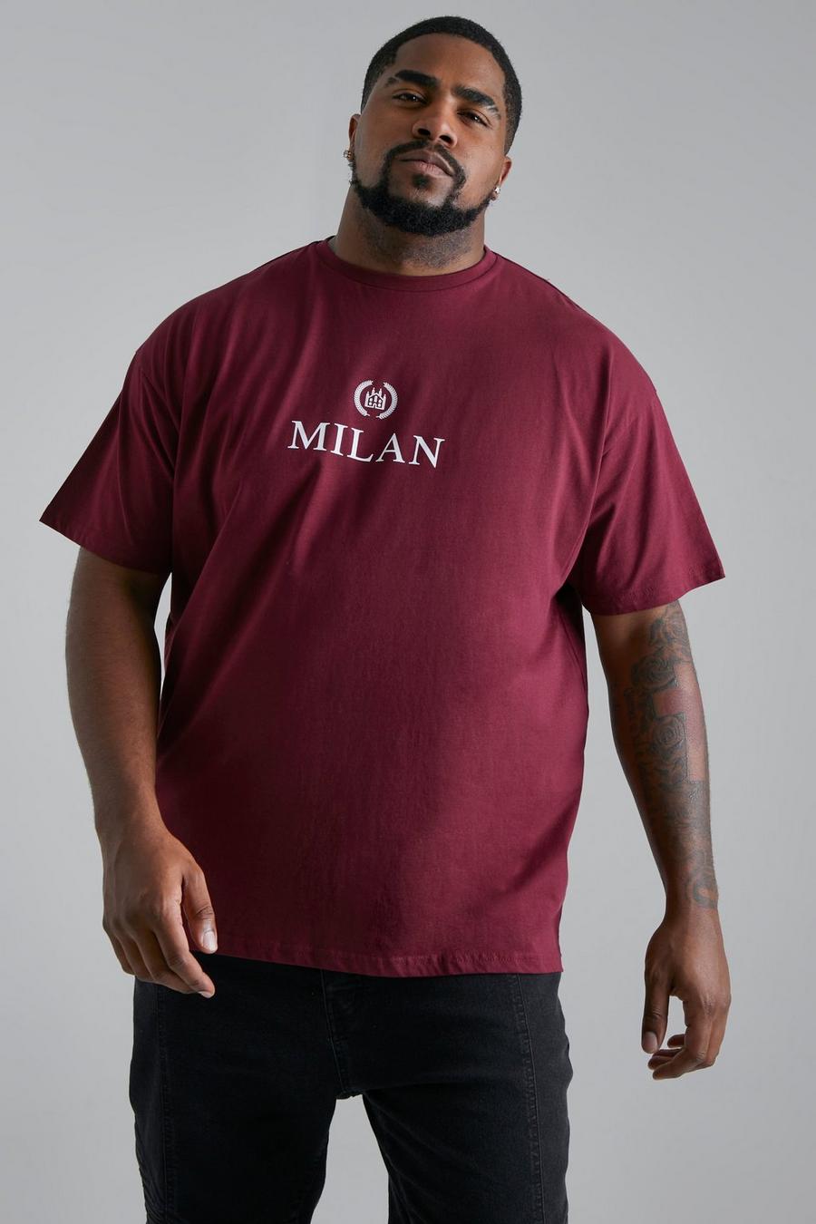 Camiseta Plus con estampado de Milan, Burgundy rojo