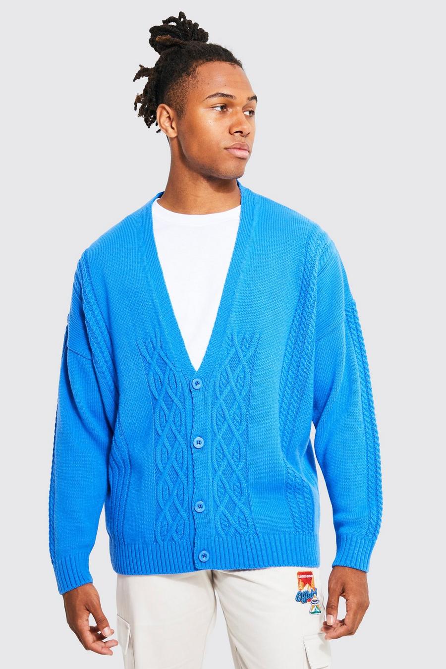 Blue Oversized Cable Cardigan  image number 1