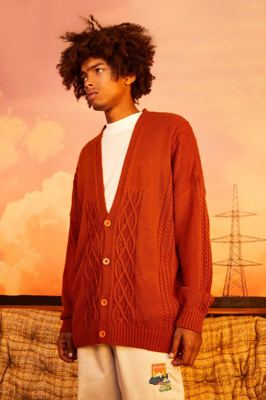 Rust Oversized Cable Cardigan  image number 1