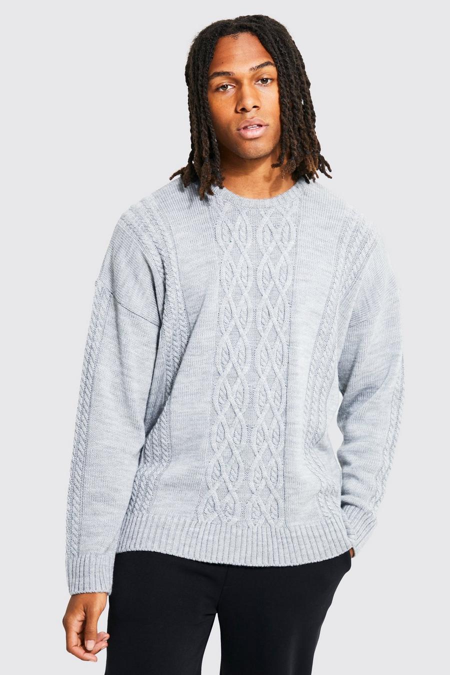 Oversize Zopfmuster-Pullover, Charcoal image number 1