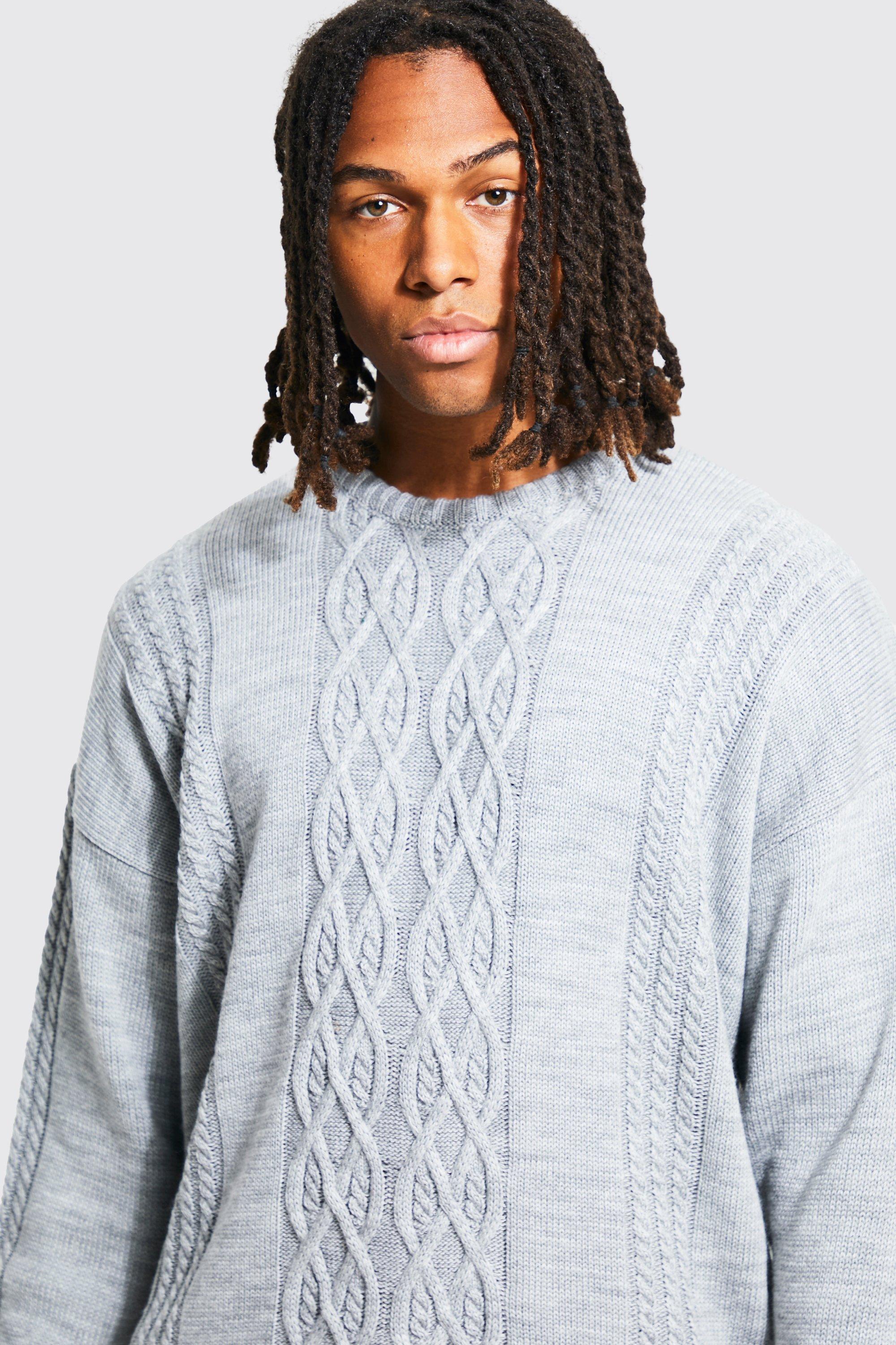 Mens grey cable 2025 knit jumper