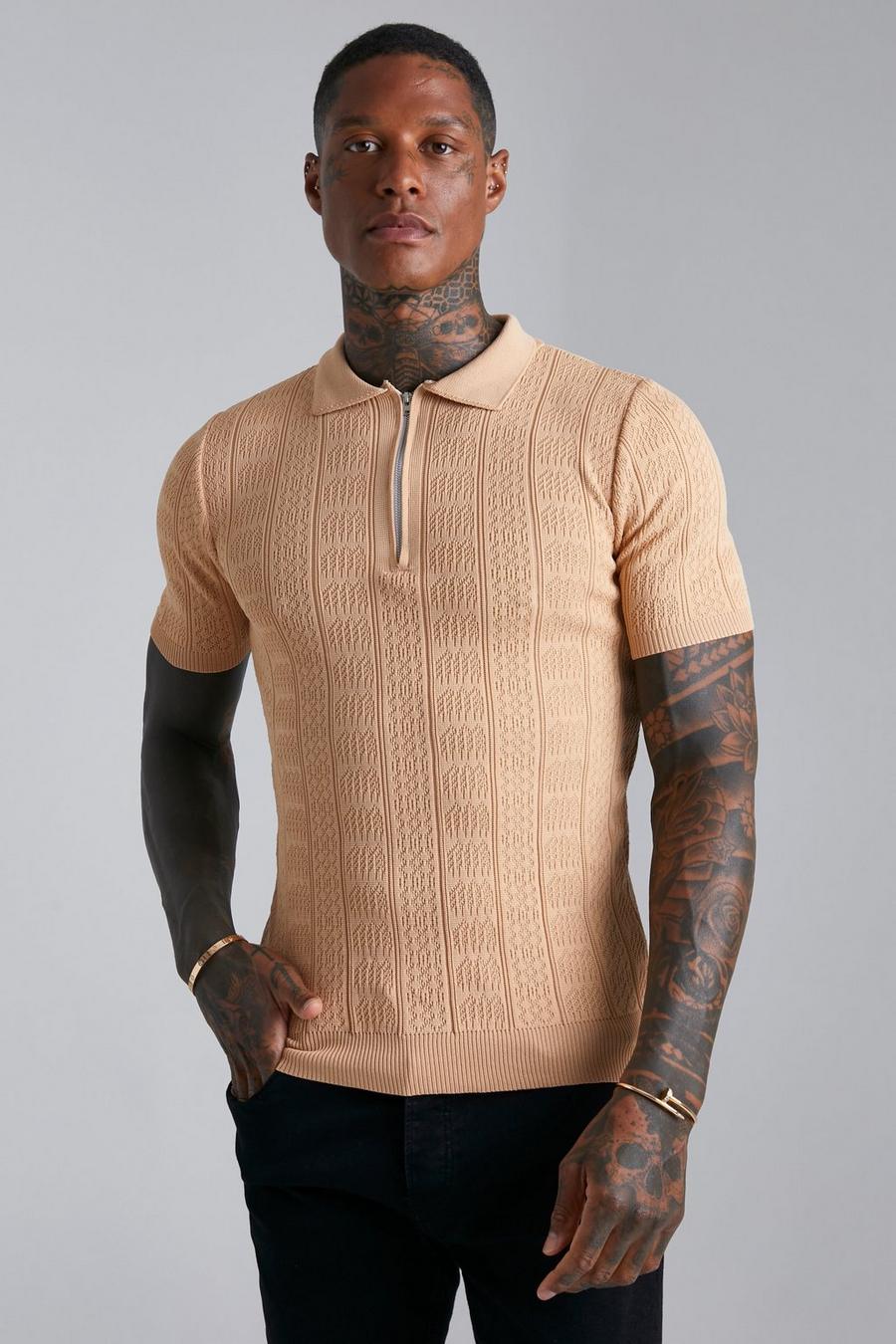 Stone beige Textured Smart Short Sleeve Polo  image number 1