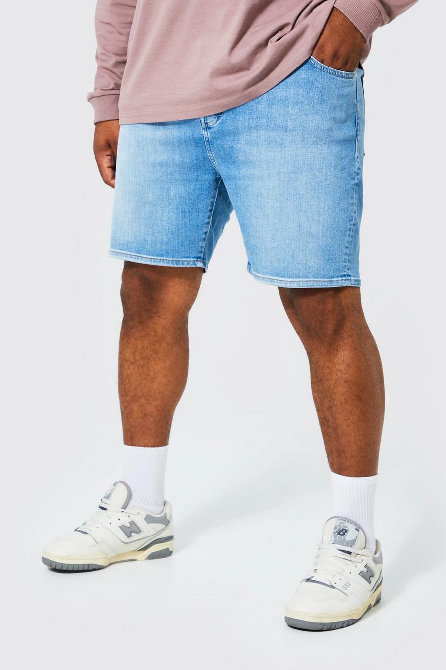 Pantaloncini Plus Size in denim Stretch Skinny Fit, Light blue azul
