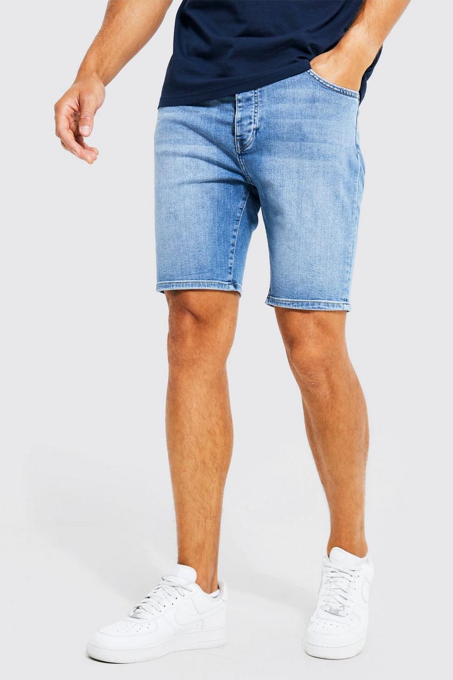כחול ביניים שורט בגזרת סקיני מבד ג'ינס נמתח לגברים גבוהים image number 1