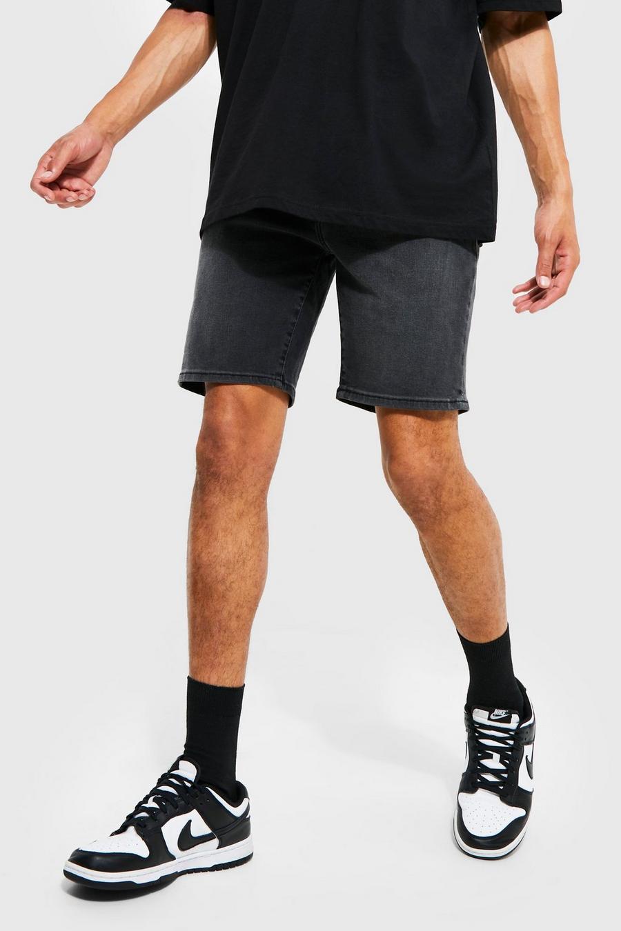 Pantaloncini Plus Size in denim Stretch Skinny Fit, Charcoal grigio
