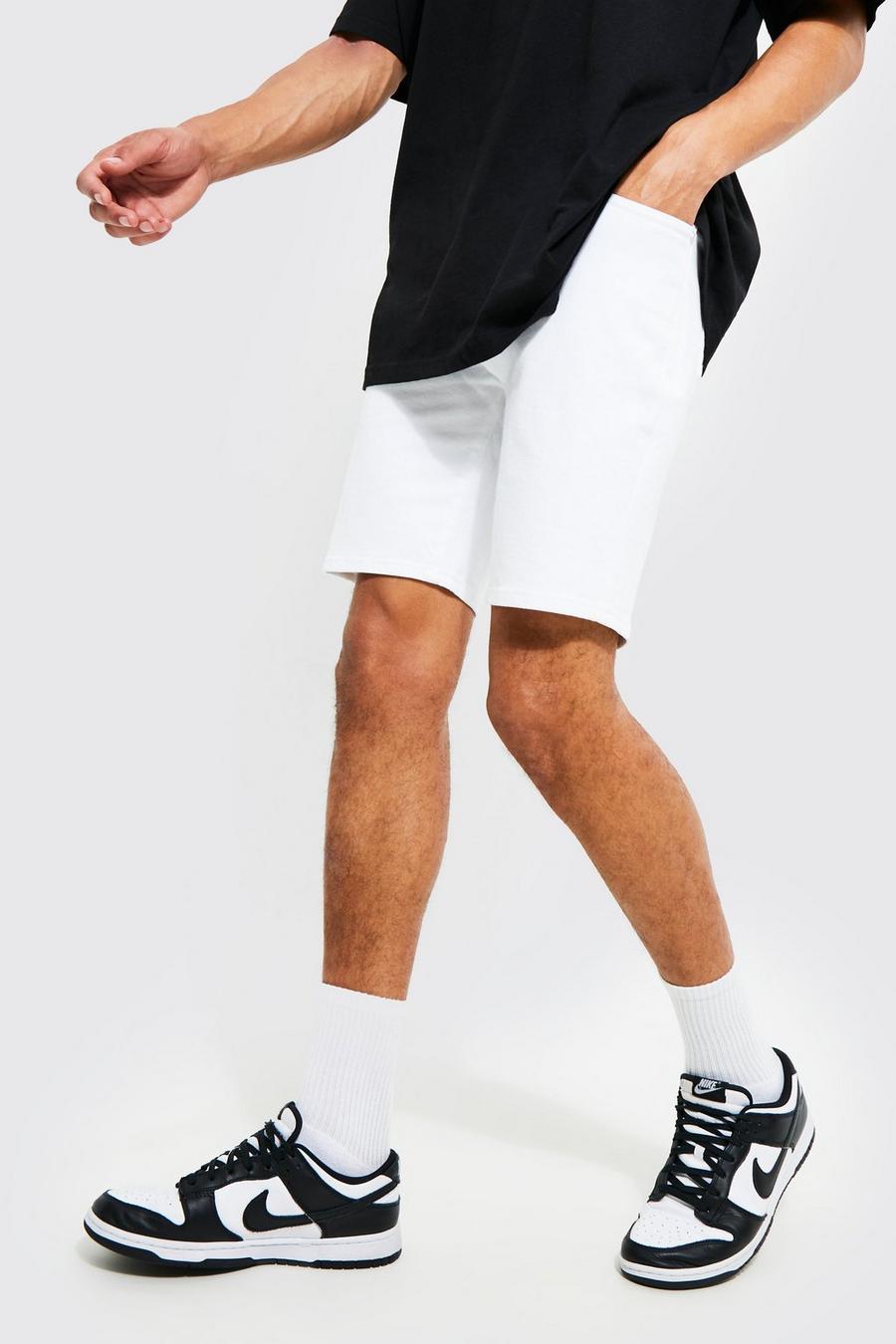 Pantaloncini Plus Size in denim Stretch Skinny Fit, White bianco