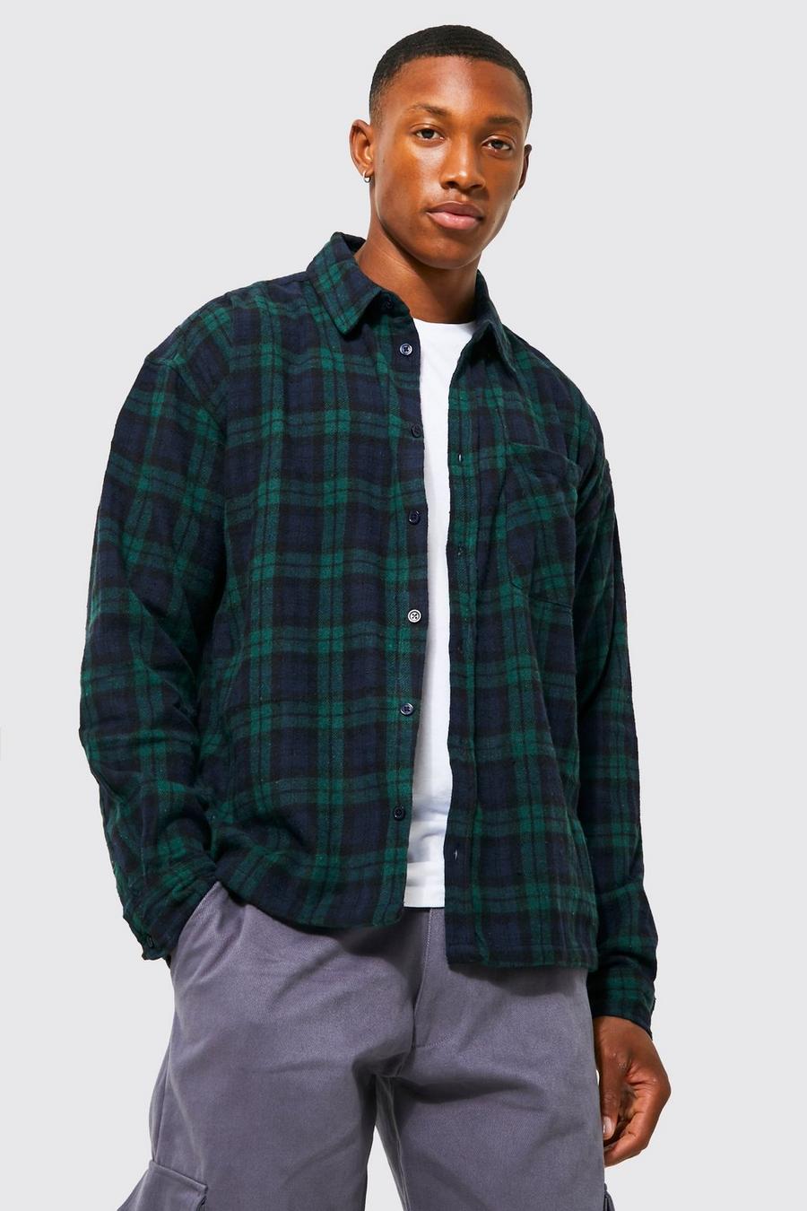 Green grön Oversized Boxy Flannel Check Shirt 