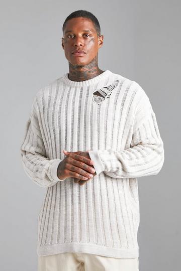 Oversized Versleten Trui Met Open Stiksels cream