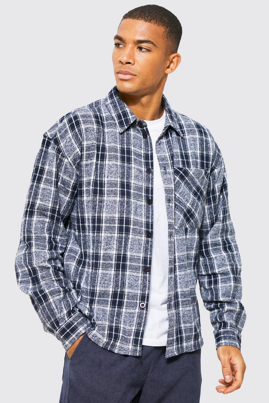 Blue Oversized Boxy Flannel Check Shirt  image number 1