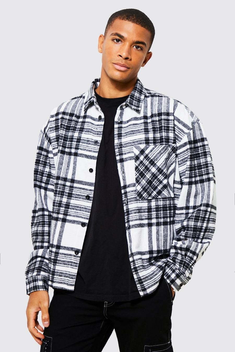 White blanco Oversized Boxy Flannel Check Shirt  image number 1
