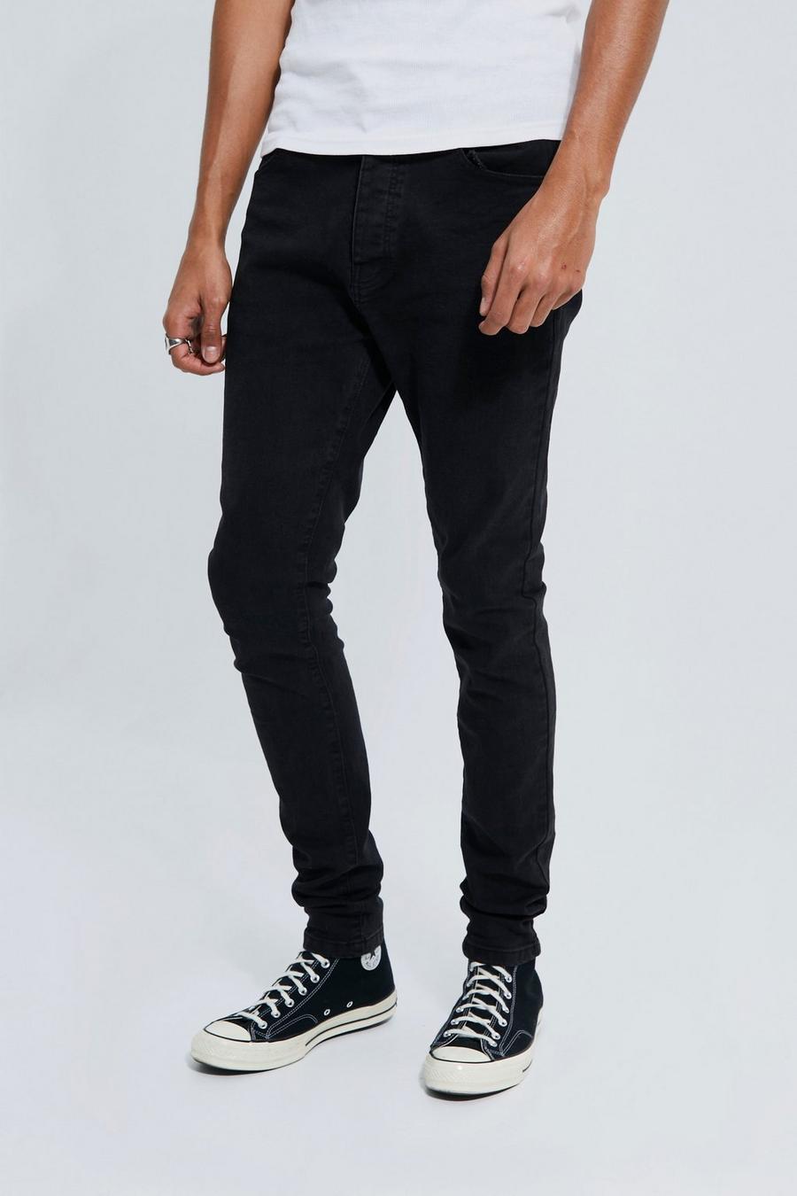 שחור דהוי ג'ינס סקיני נמתח לגברים גבוהים image number 1