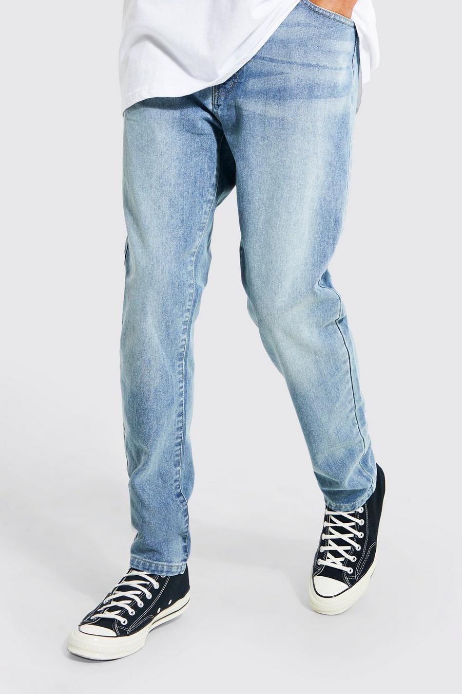 Mid blue blau Tall Tapered Fit Cropped Rigid Denim Jean image number 1
