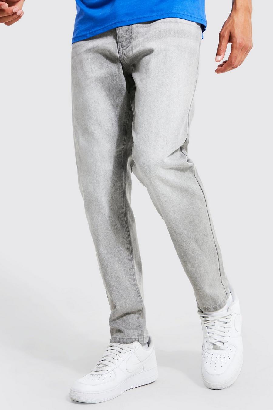 Mid grey grå Tall Tapered Fit Cropped Rigid Denim Jean image number 1
