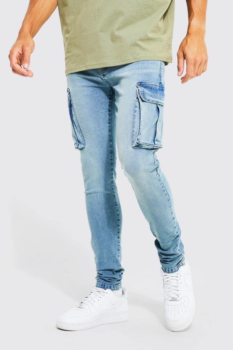 Tall Stretch Skinny Cargo-Jeans, Antique blue image number 1