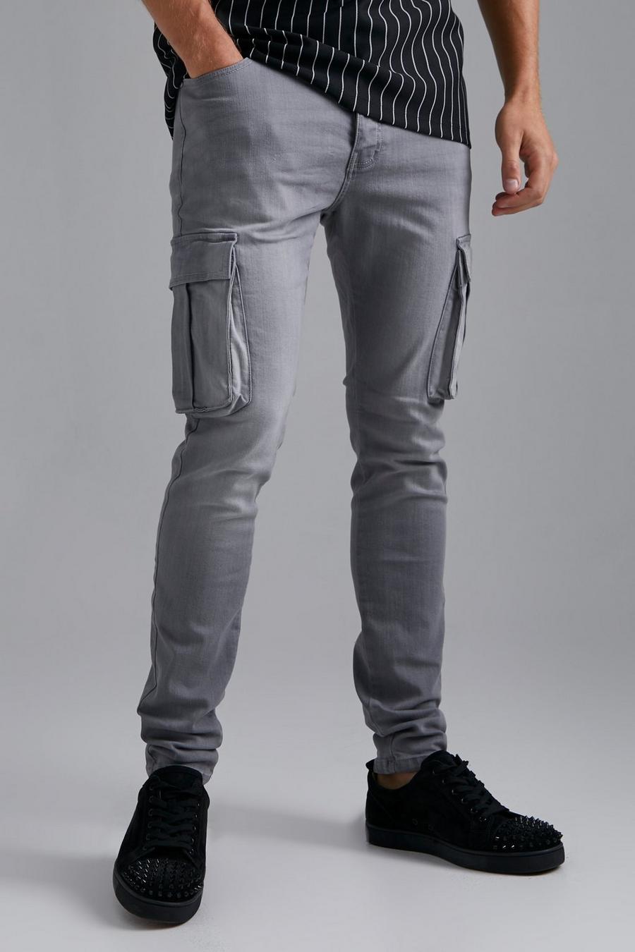 Mid grey Tall Skinny cargo jeans med stretch image number 1