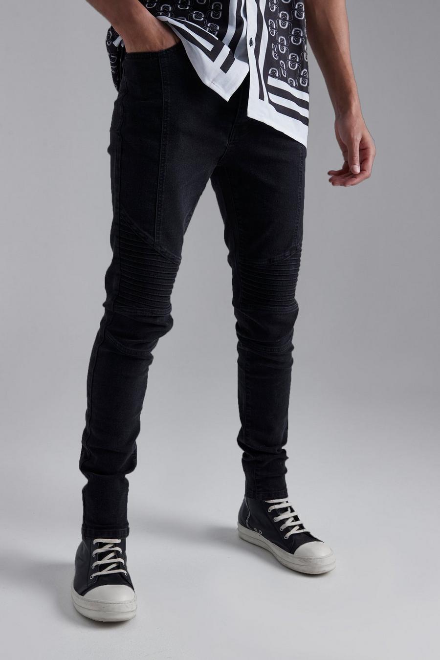 Washed black Tall Skinny biker jeans med stretch image number 1