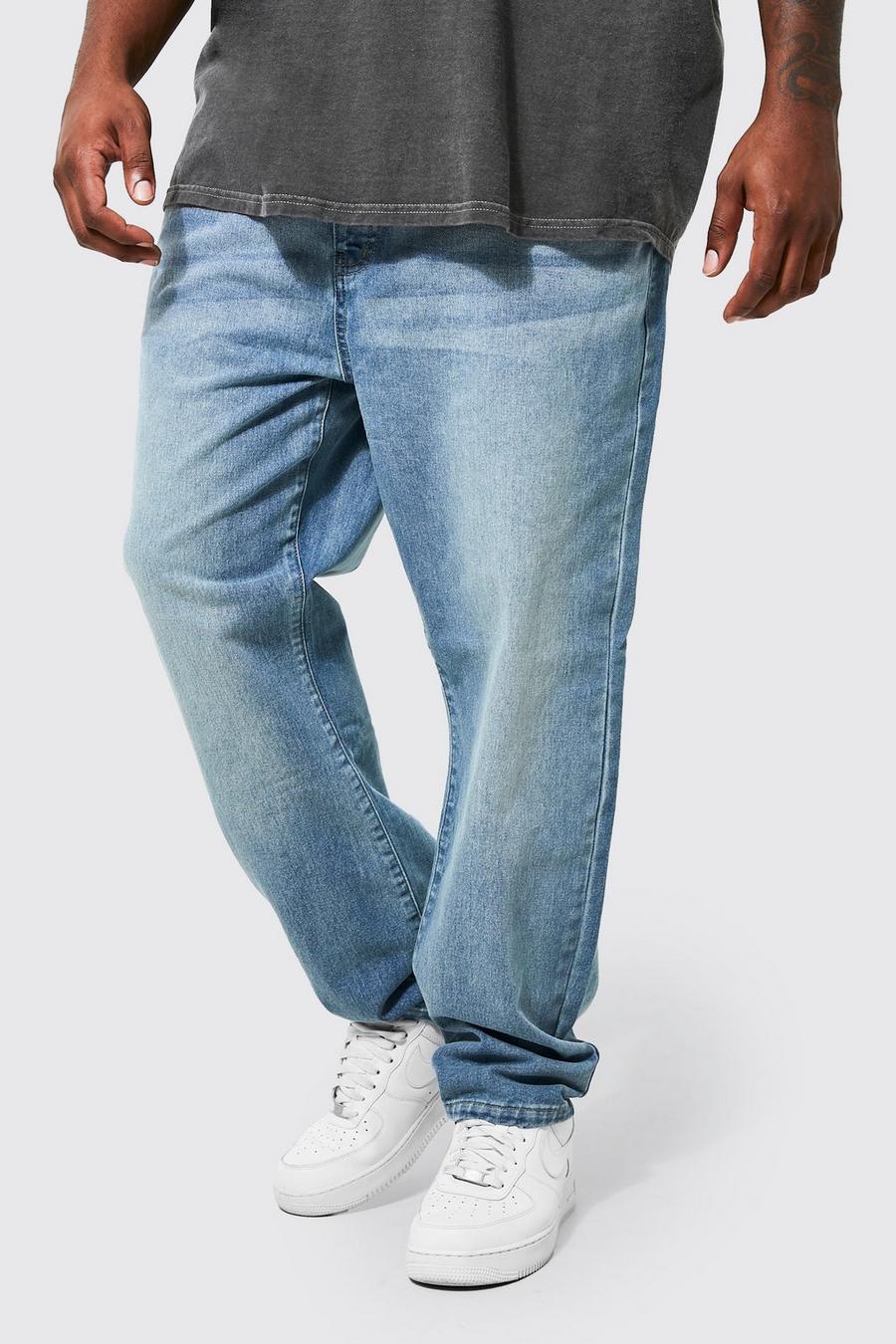 כחול ביניים מכנסי ג'ינס מבד קשיח בגזרה צרה, מידות גדולות