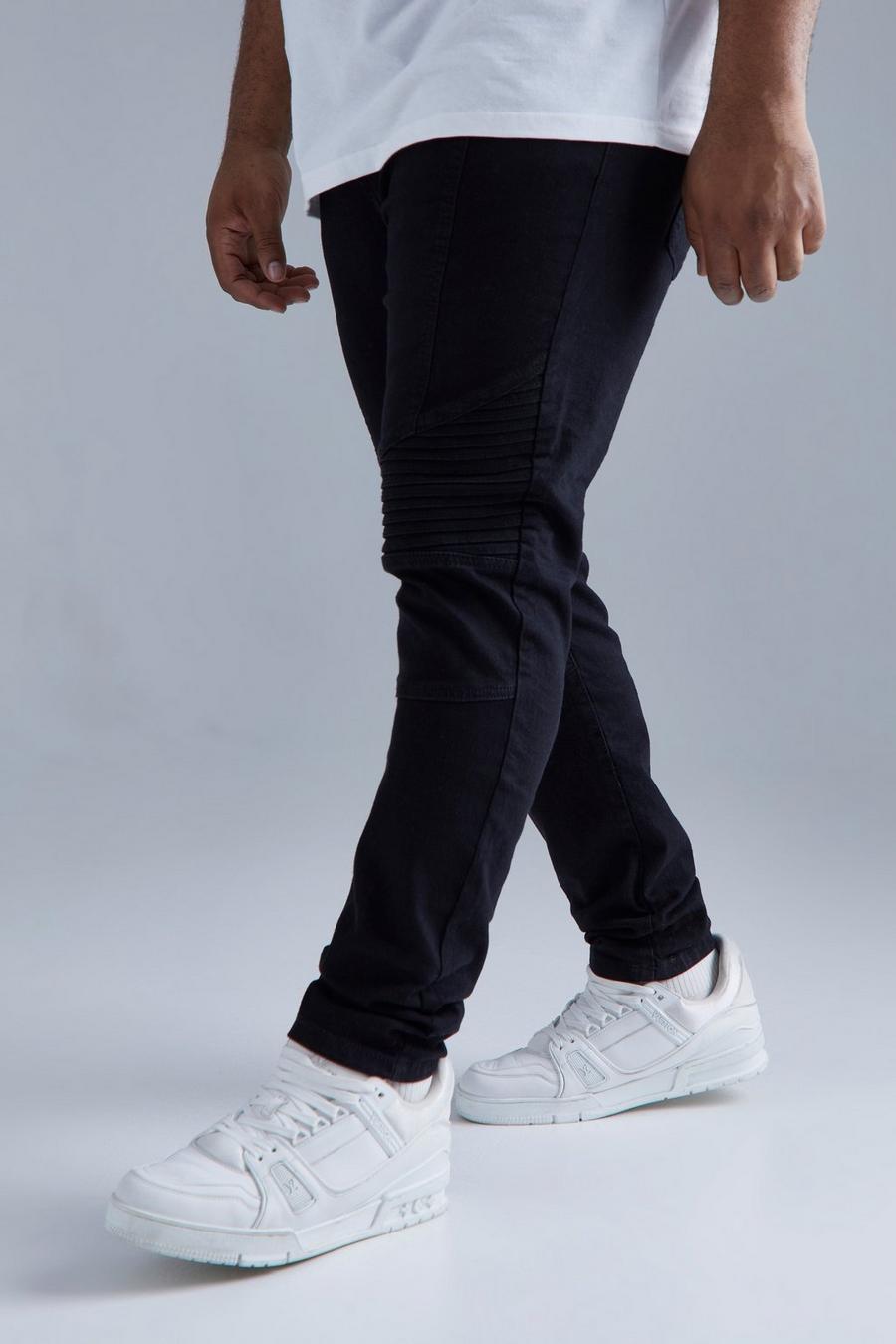 שחור אמיתי ג'ינס סקיני נמתח בסגנון אופנוענים, מידות גדולות