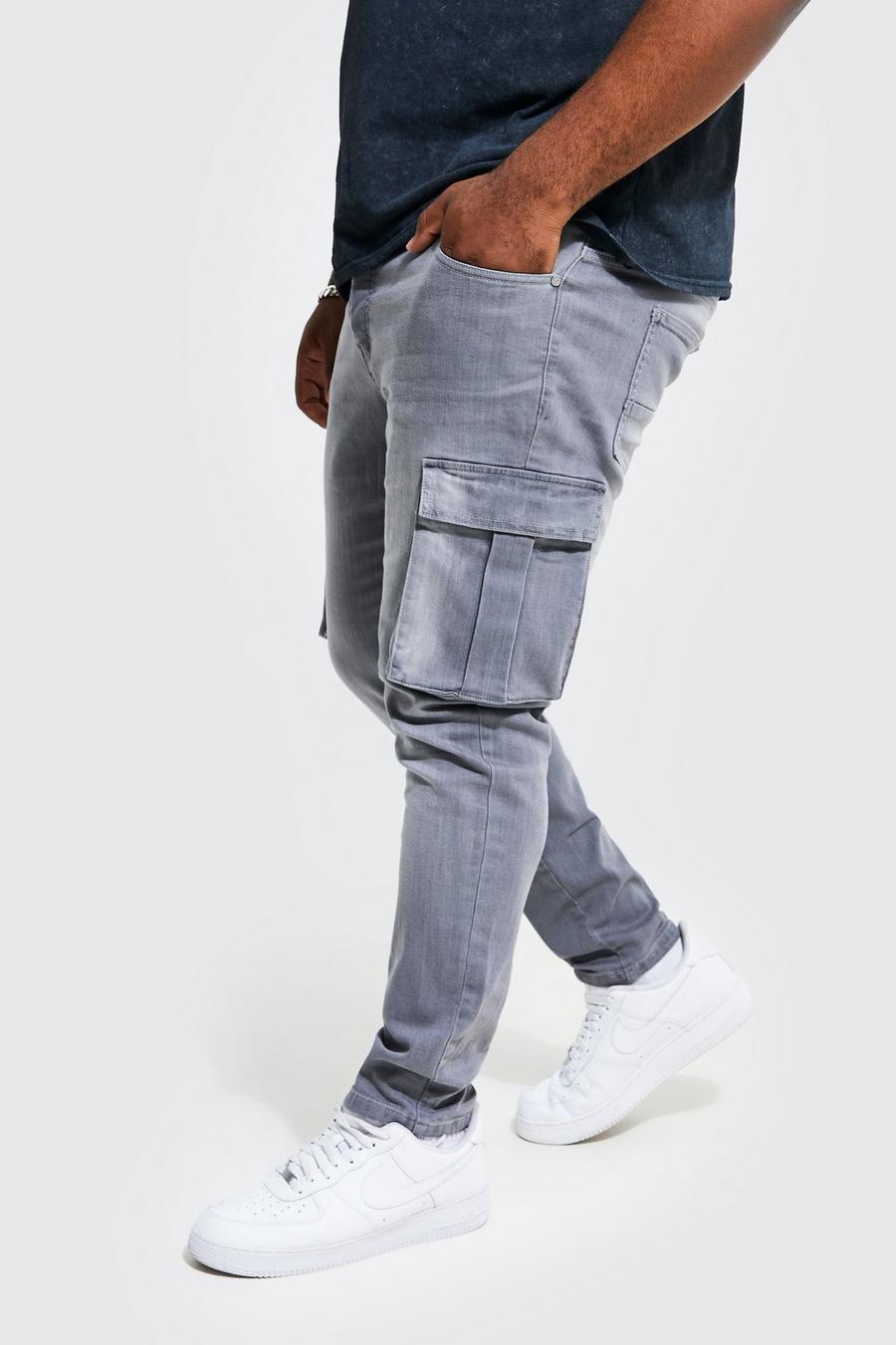 Jeans Cargo Plus Size Skinny Fit in Stretch, Mid grey grigio