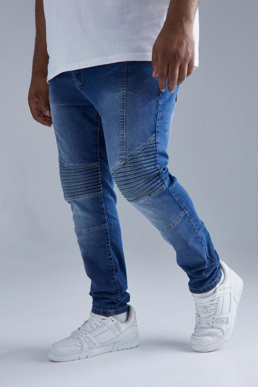 Mid blue Plus Skinny biker jeans med stretch image number 1