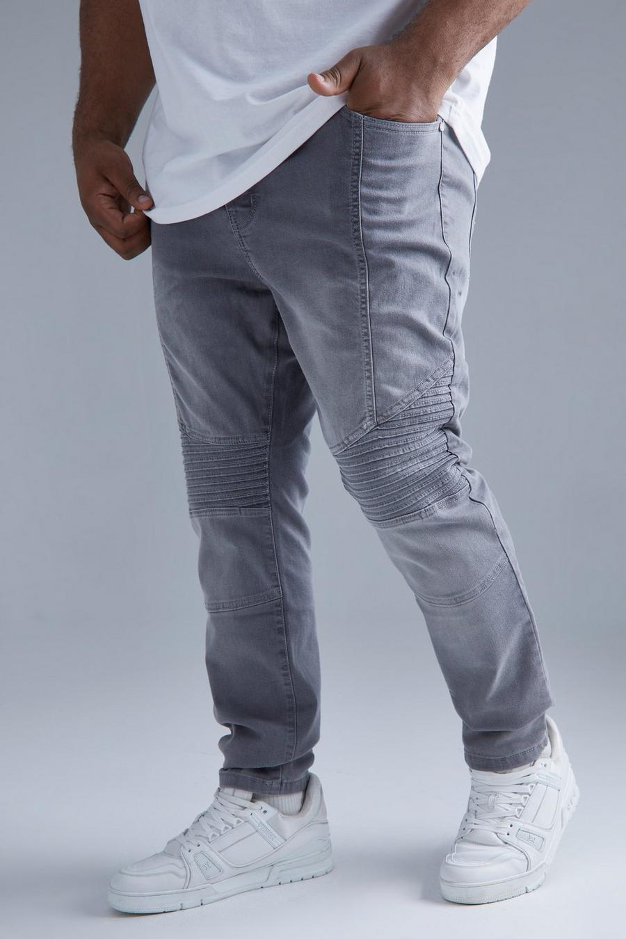 אפור ביניים ג'ינס סקיני נמתח בסגנון אופנוענים, מידות גדולות