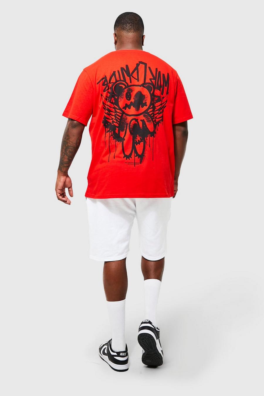 Plus gespleißtes T-Shirt Shorts-Set mit Print, Red rouge