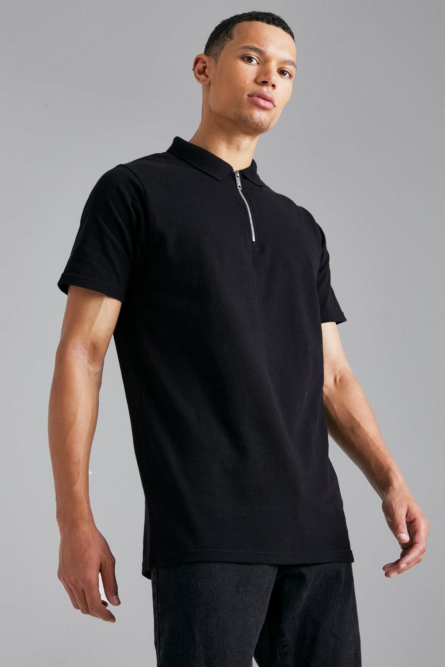Black Tall Slim Fit Short Sleeve Zip Polo image number 1