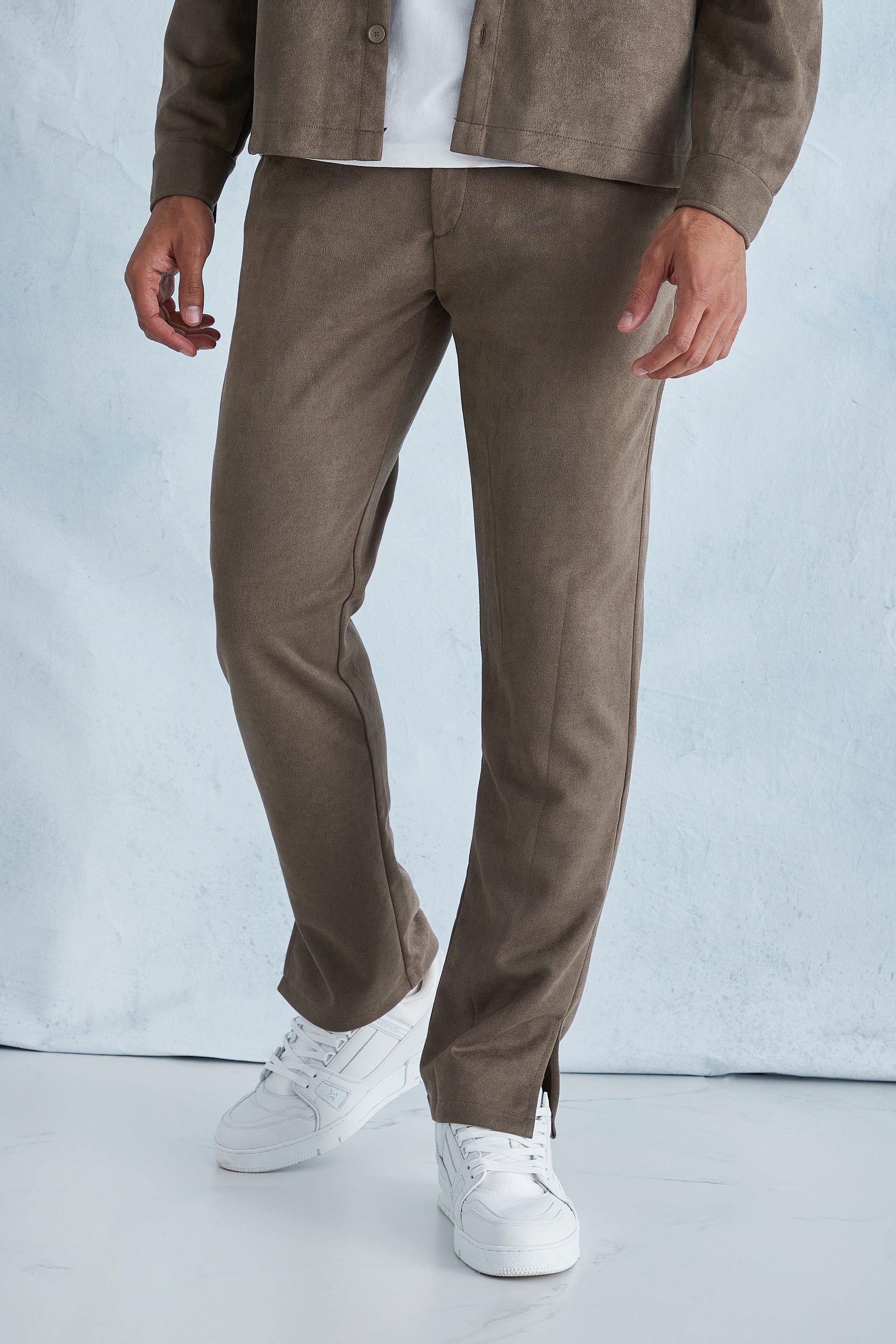 Mocha Slim Fit Suede Split Hem Trousers