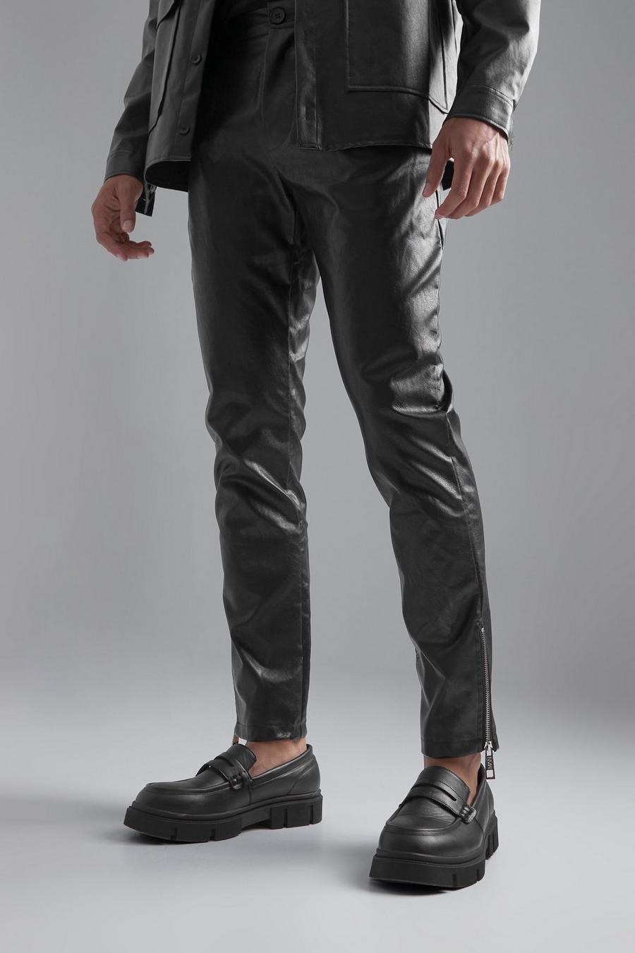 Pantalón ajustado de cuero sintético, Black negro
