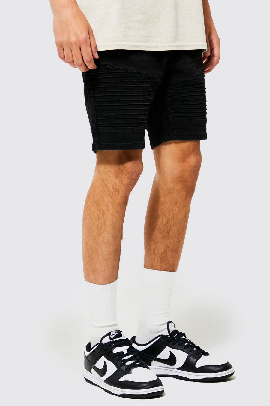 True black Denim Skinny Fit Biker Shorts image number 1