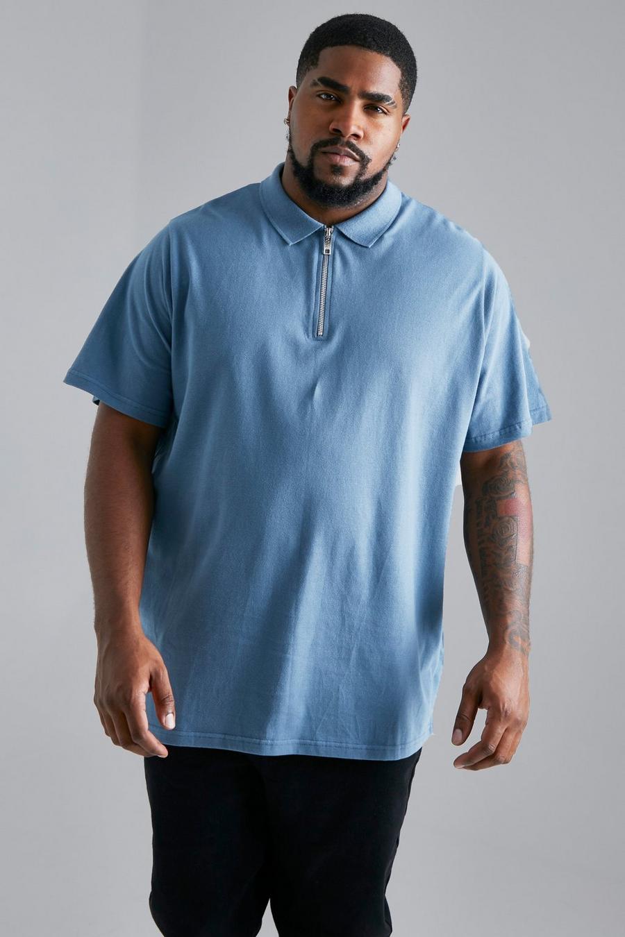 Blue Plus Slim Fit Short Sleeve Zip Polo image number 1