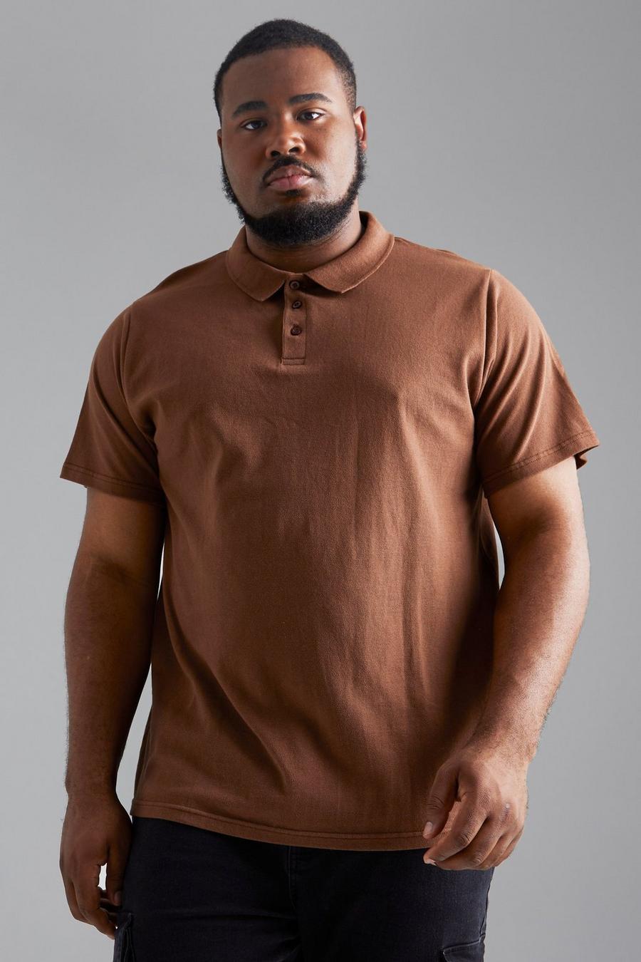 Brown Plus Slim Fit Short Sleeve Pique Polo image number 1