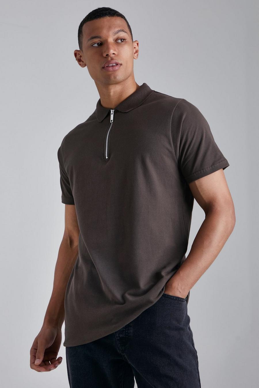 Chocolate Tall Slim Fit Short Sleeve Zip Polo image number 1