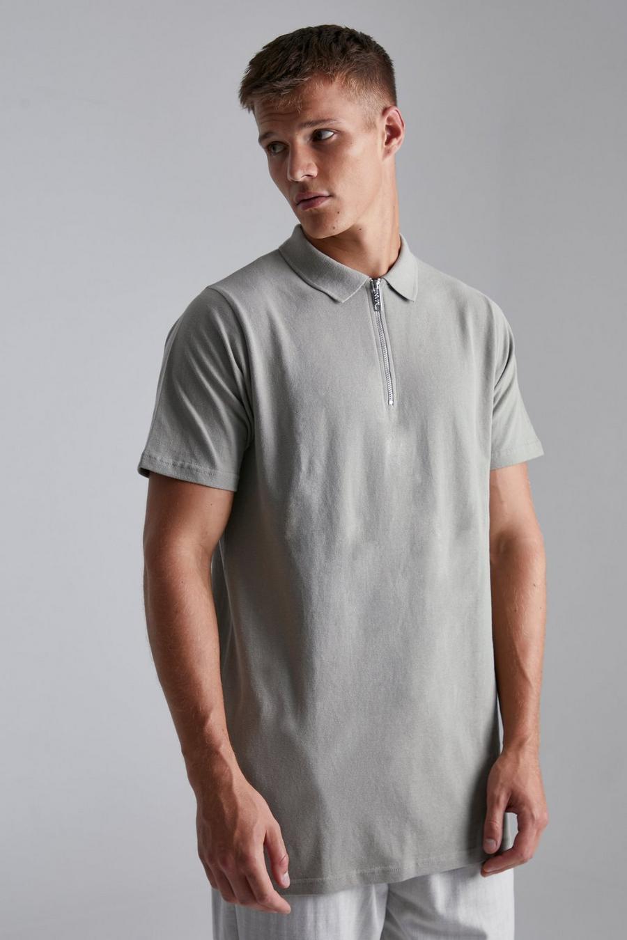 Sage green Tall Slim Fit Short Sleeve Zip Polo